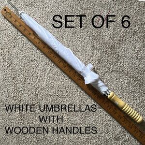 Set of 6 White Wedding Umbrellas with Wooden Handles